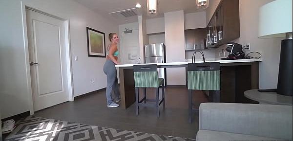  Big booty MILF stepmother Candice Dare finishing her workout on sons big cock